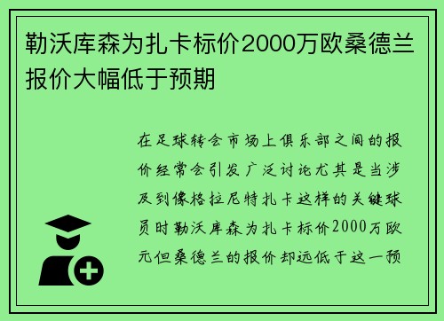 勒沃库森为扎卡标价2000万欧桑德兰报价大幅低于预期