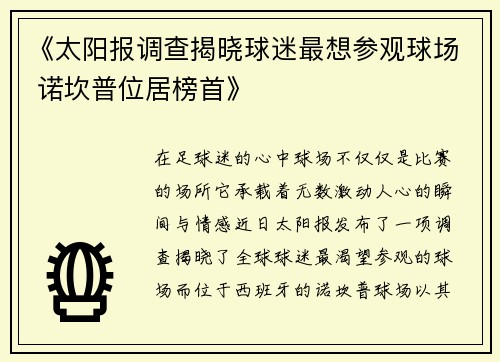 《太阳报调查揭晓球迷最想参观球场 诺坎普位居榜首》