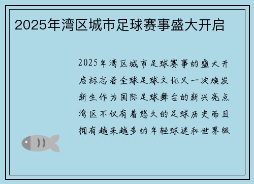 2025年湾区城市足球赛事盛大开启